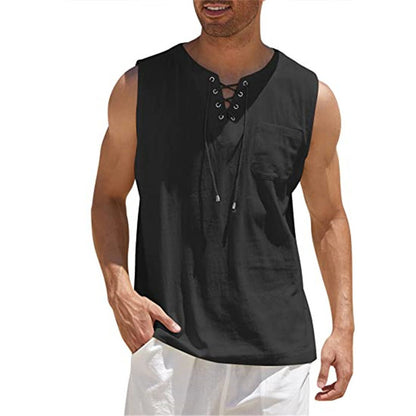 Mens Sleeveless Cotton Casual Shirt