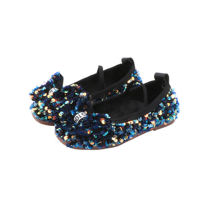 Girls Bow Sequins Soft Sole Leather Shoes