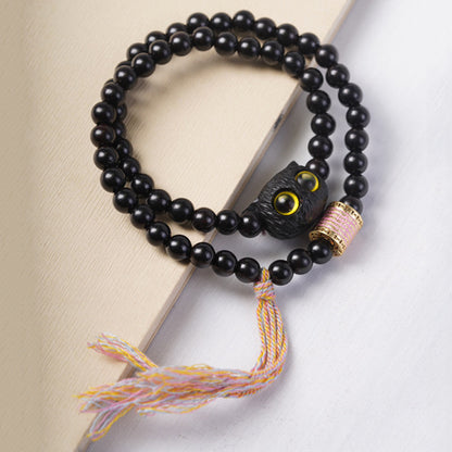 Ebony Wood Bracelet Zen Style Barrel Beads