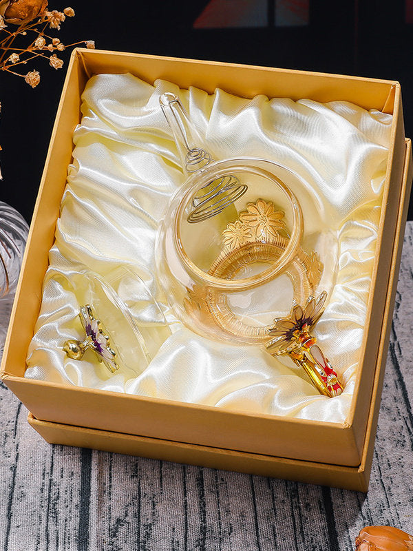 Exquisite Enamel Teapot, Crystal Glass Tea Cup