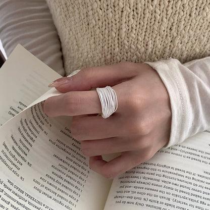 S925 Sterling Silver Handmade Geometric Multi-Layer Line Ring