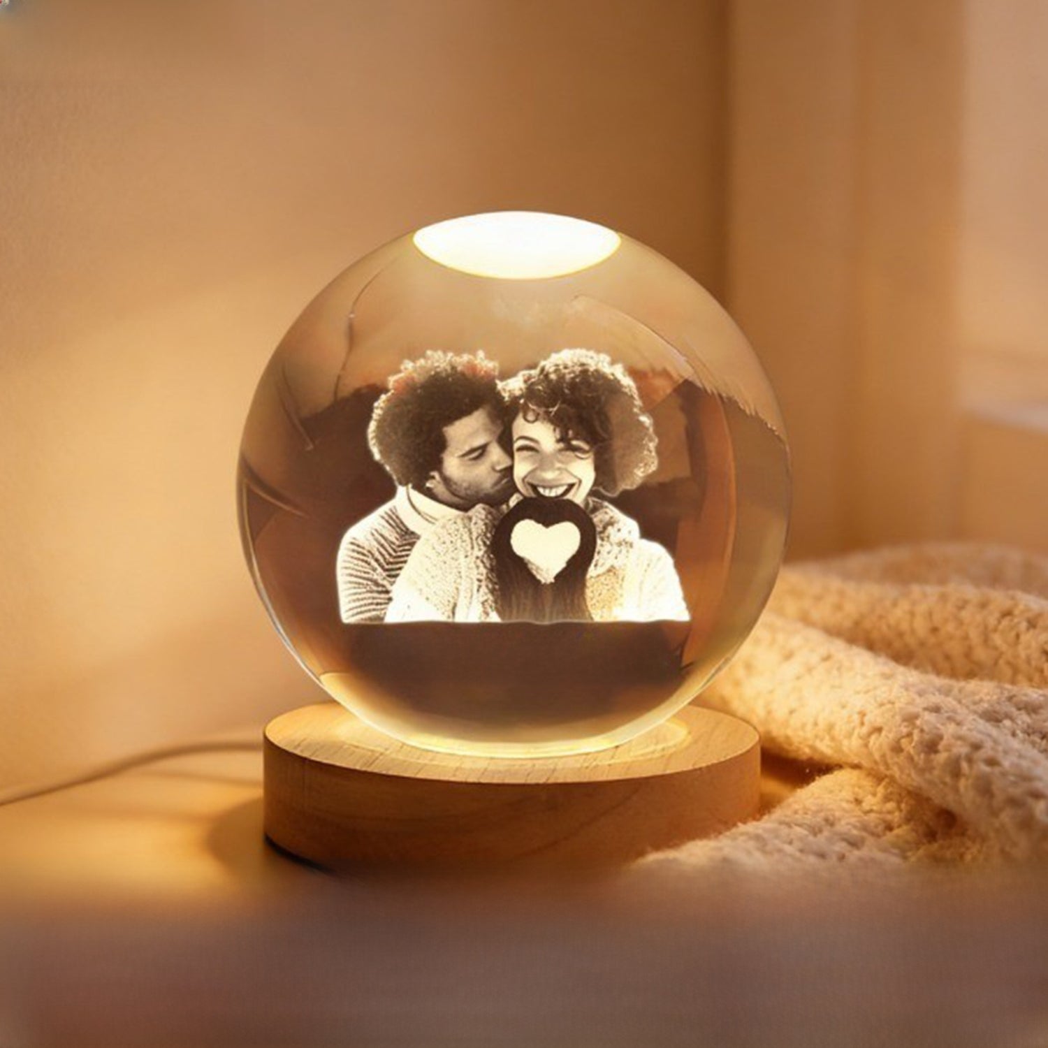 3D Laser Engraved Crystal Portrait Ball with LED Base-one people