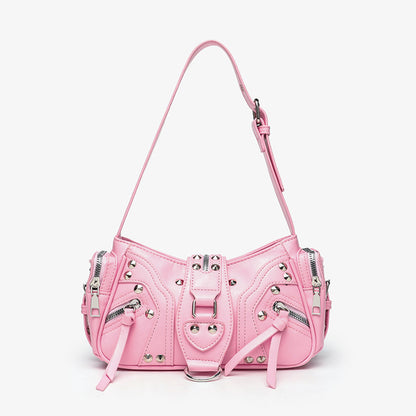 Leather shoulder bag with a slanted strap for women
