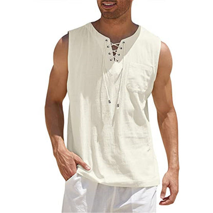 Mens Sleeveless Cotton Casual Shirt