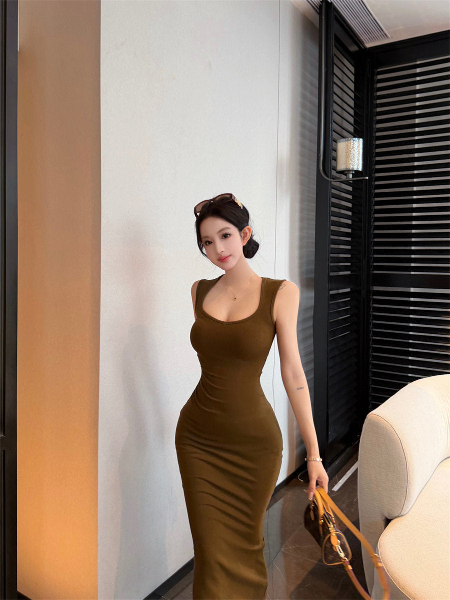 Women's Olive Green Backless Bodycon Mermaid Dress