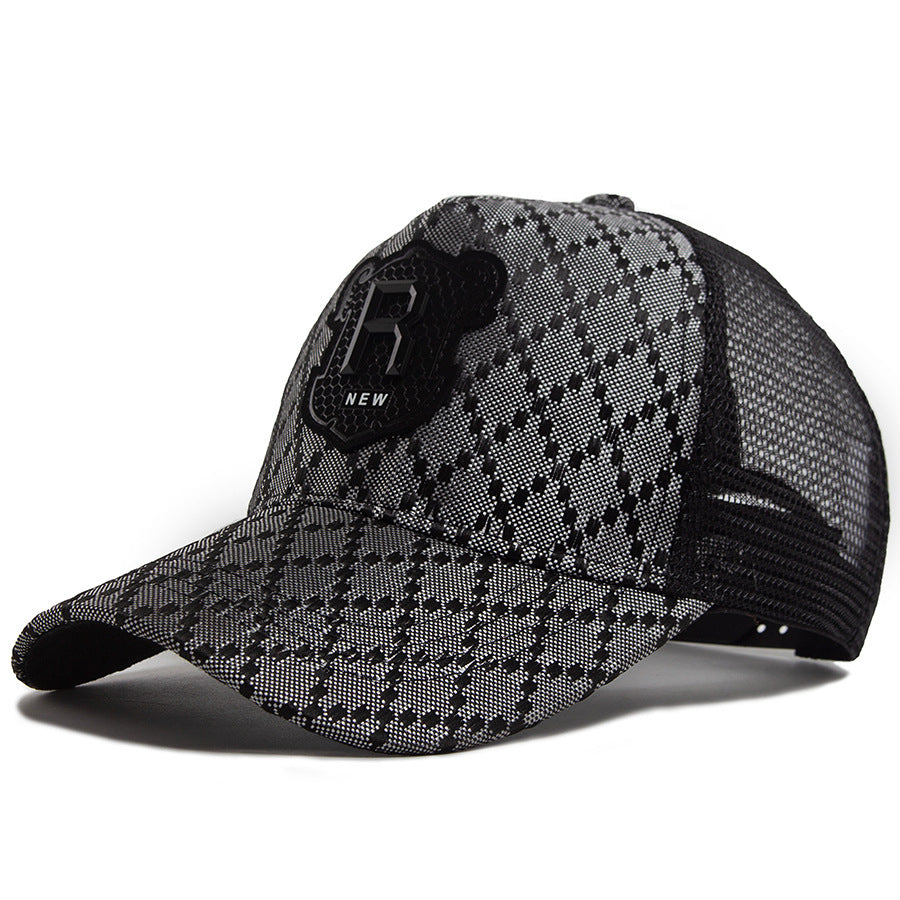 Embroidered Plaid Baseball Cap with Leather Label