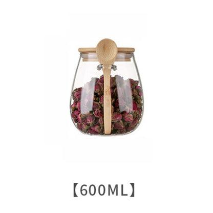 High Borosilicate Glass Sealed Jar with Spoon for Storage