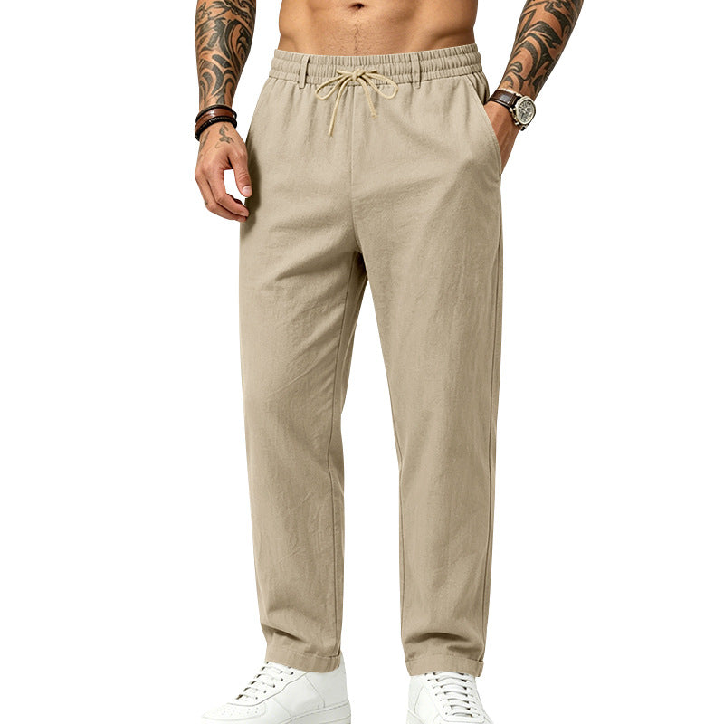 Mens Casual Linen Drawstring Trousers