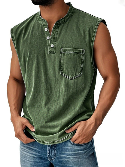 Men Sleeveless Button Down Polo Vest