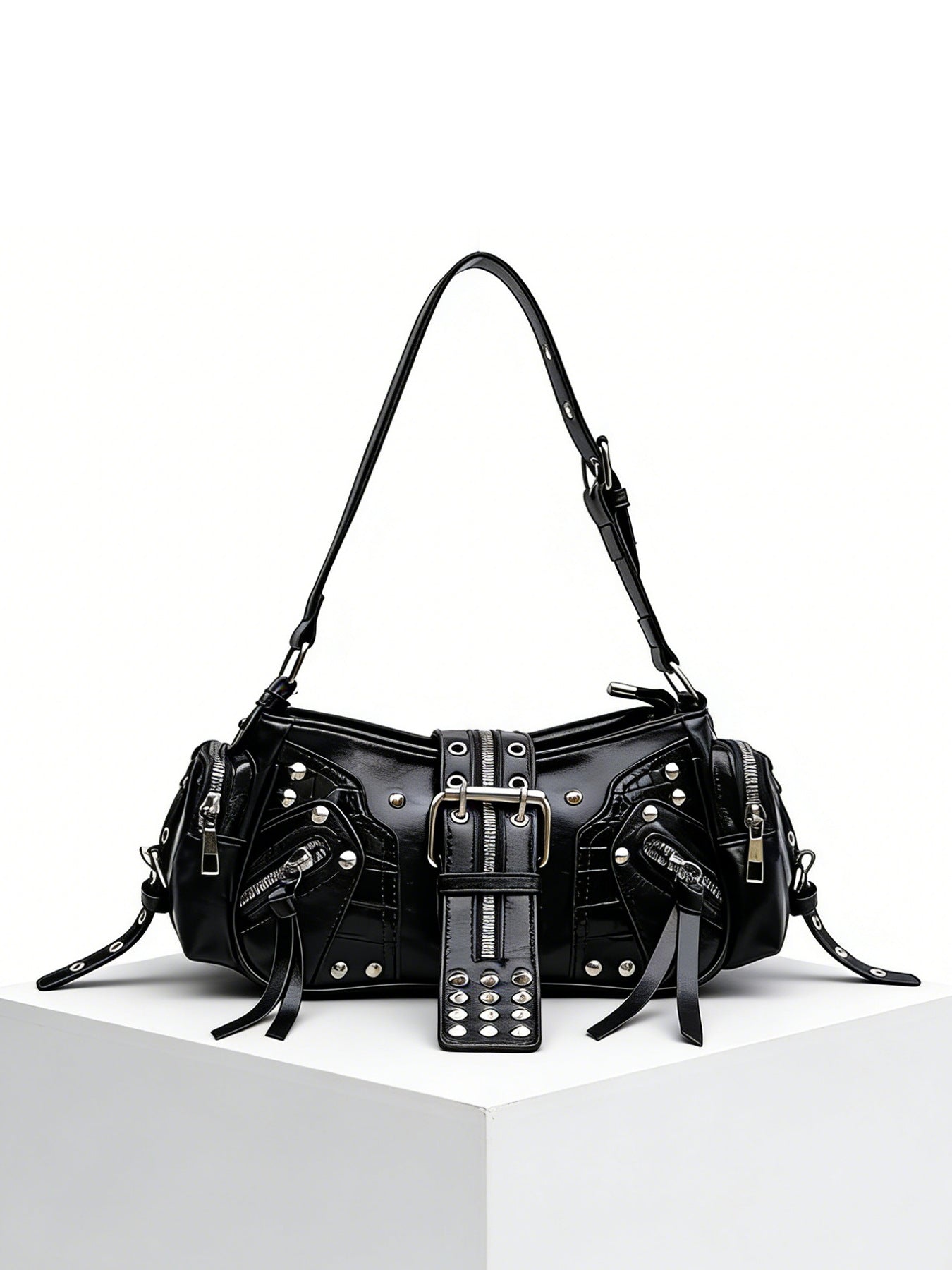 Leather shoulder bag with a slanted strap for women