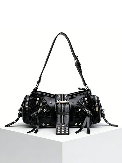 Leather shoulder bag with a slanted strap for women