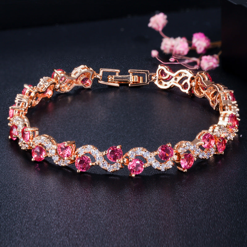 Elegant Gold Electroplated Copper Zircon Bracelet