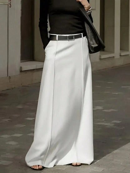 Womens Solid Color Long Skirt with Pockets