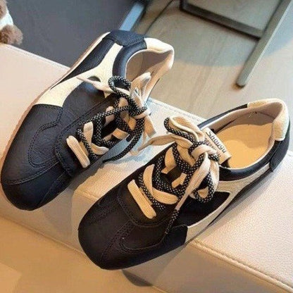 Women Cowhide Square Toe Lace-Up Casual Shoes