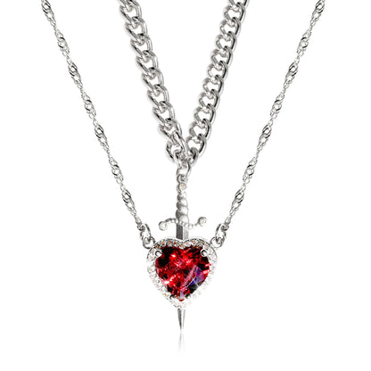 One Arrow Through Heart Ruby Zircon Necklace