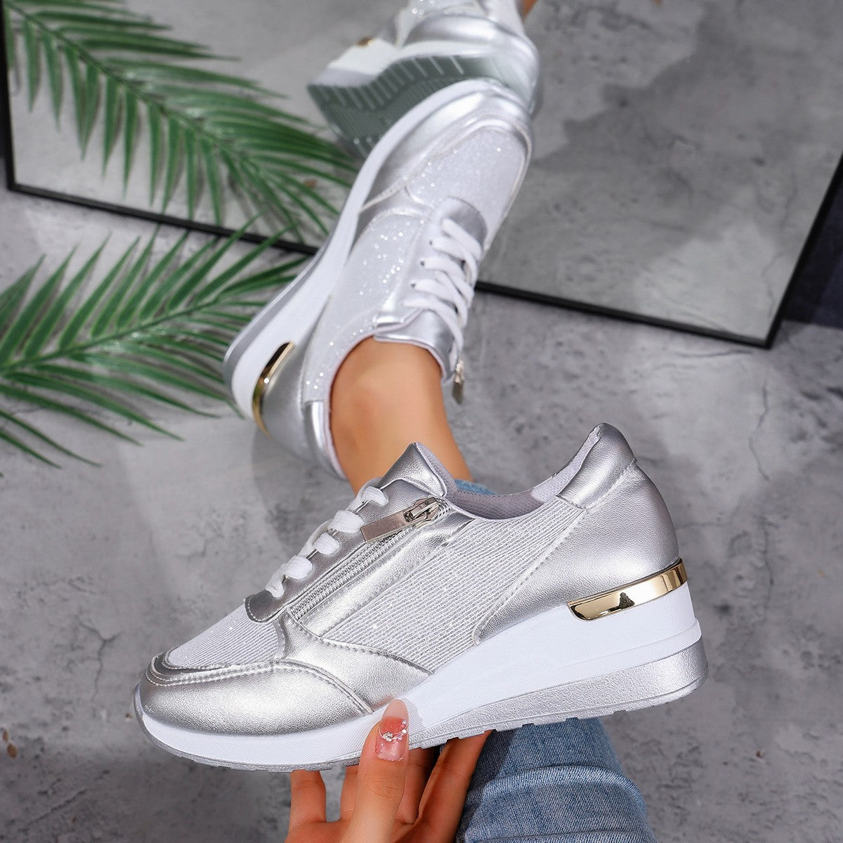Womens Casual Wedge Sneakers