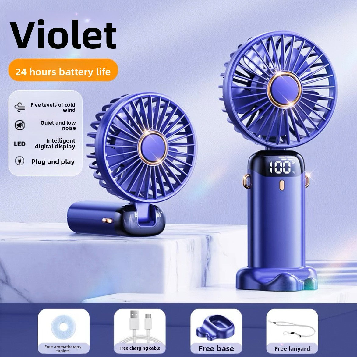 Portable USB Rechargeable Handheld Fan with Digital Display