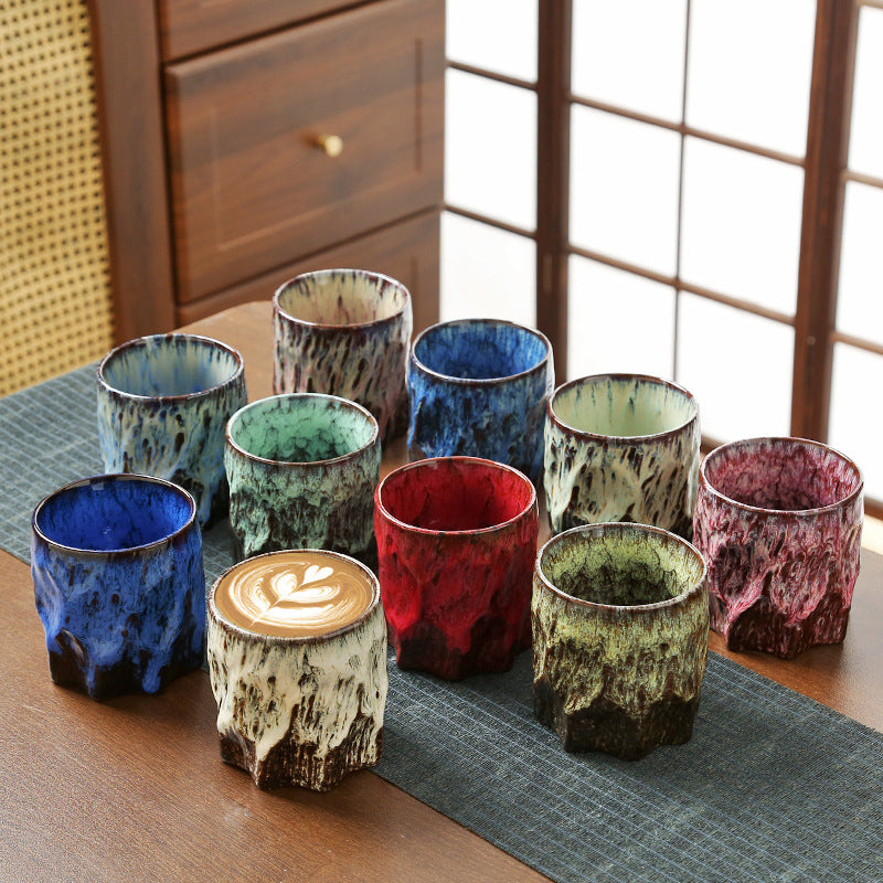 Handmade Ceramic Mug with Wood Grain Glaze