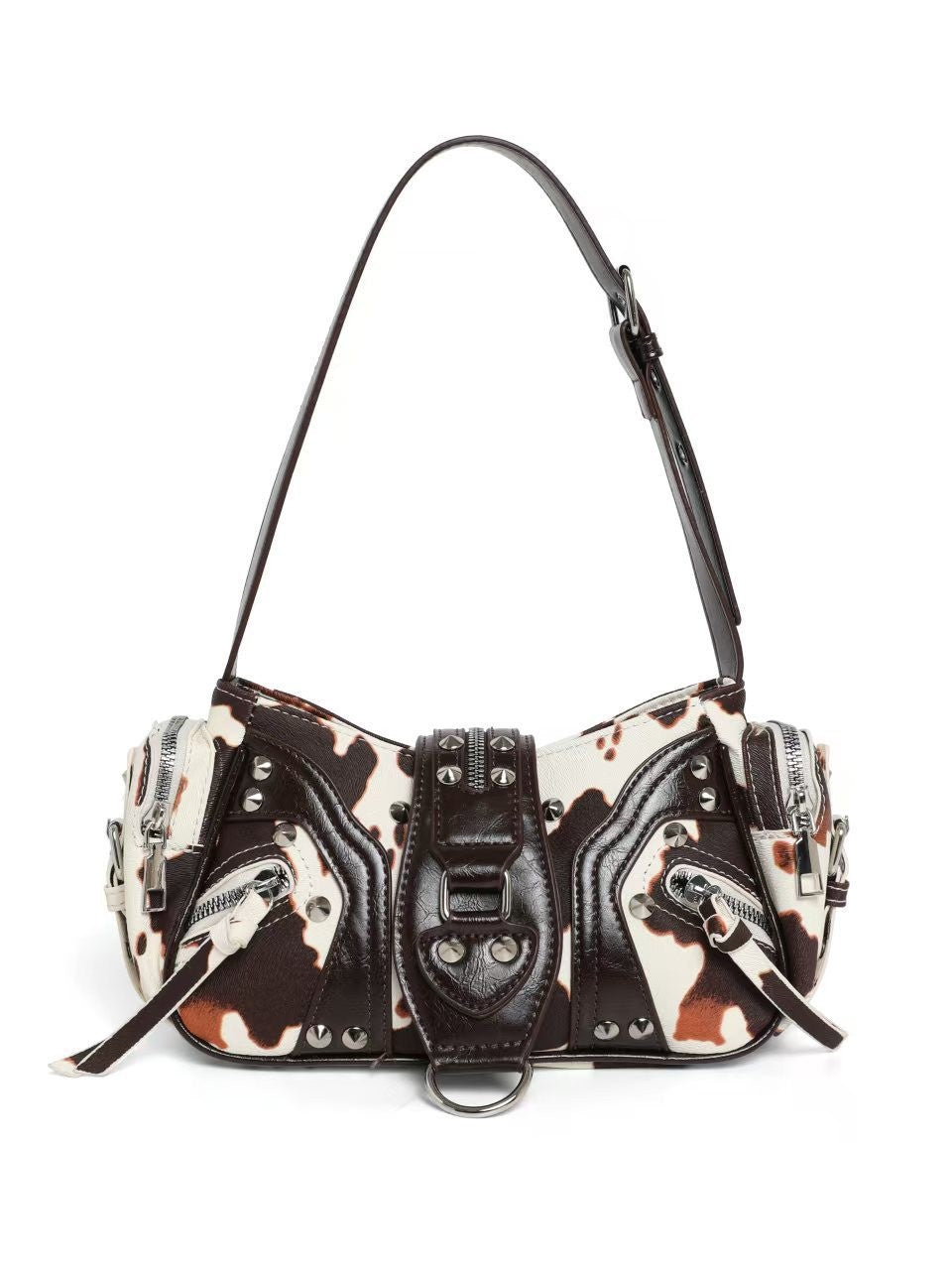 Leather shoulder bag with a slanted strap for women