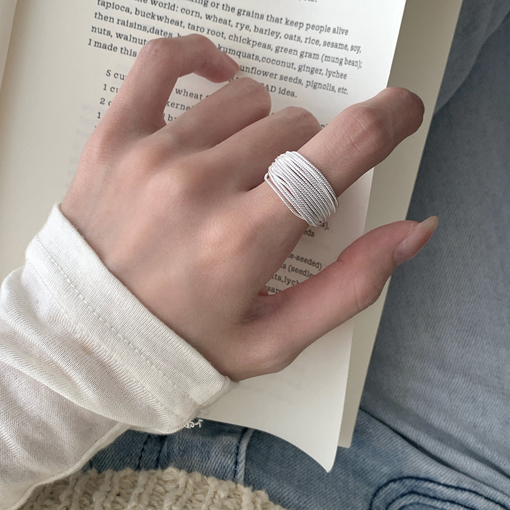 S925 Sterling Silver Handmade Geometric Multi-Layer Line Ring