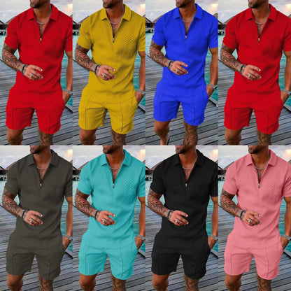 Zip-up collar short sleeves