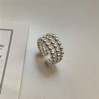 S925 Gradient Round Bead Adjustable Ring