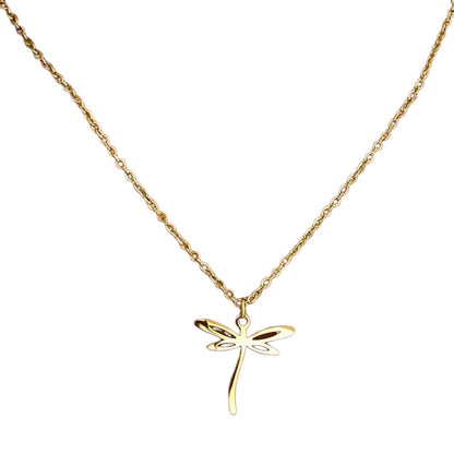 Hollow Dragonfly Gold Plated Titanium Steel Necklace