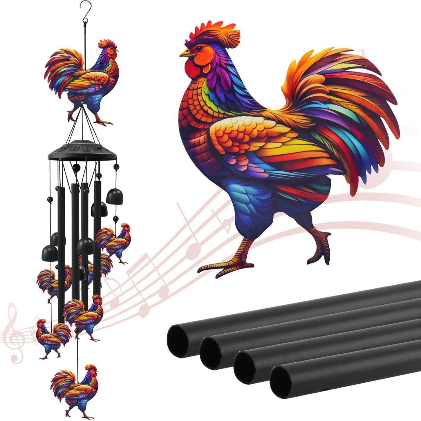 Colorful Animal-Themed Metal Wind Chimes with Painted