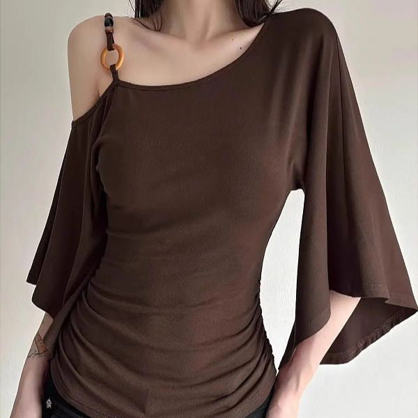Womens Retro Oblique Shoulder T-Shirt