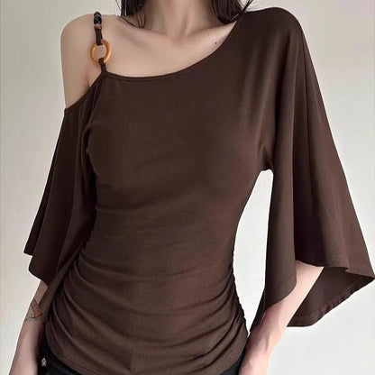 Womens Retro Oblique Shoulder T-Shirt