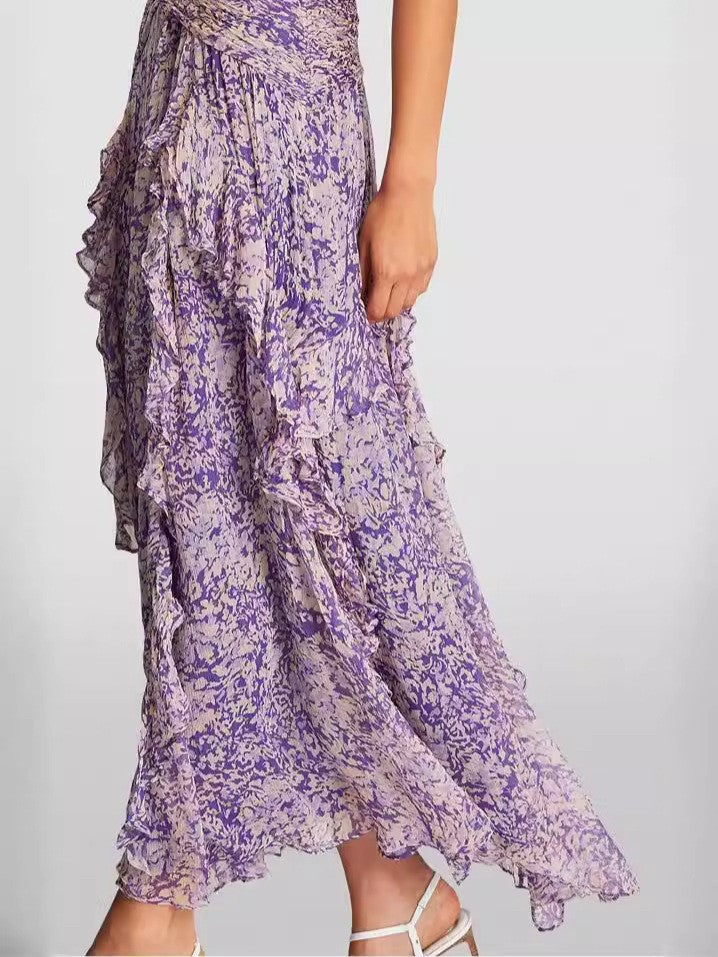 Floral Print Chiffon Evening Dress