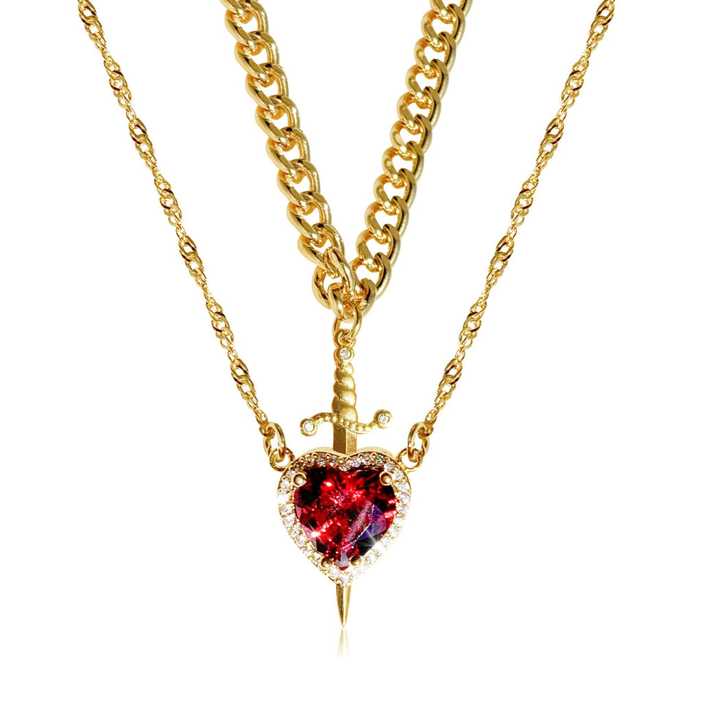 One Arrow Through Heart Ruby Zircon Necklace