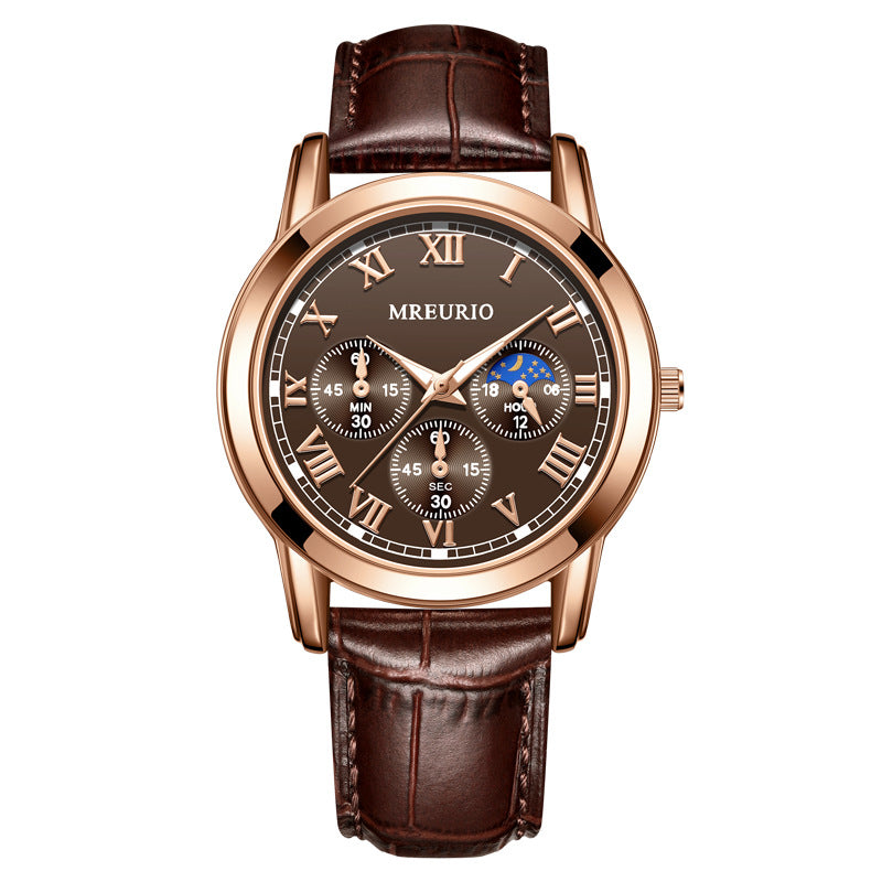 Mens Quartz Watch Leather Strap