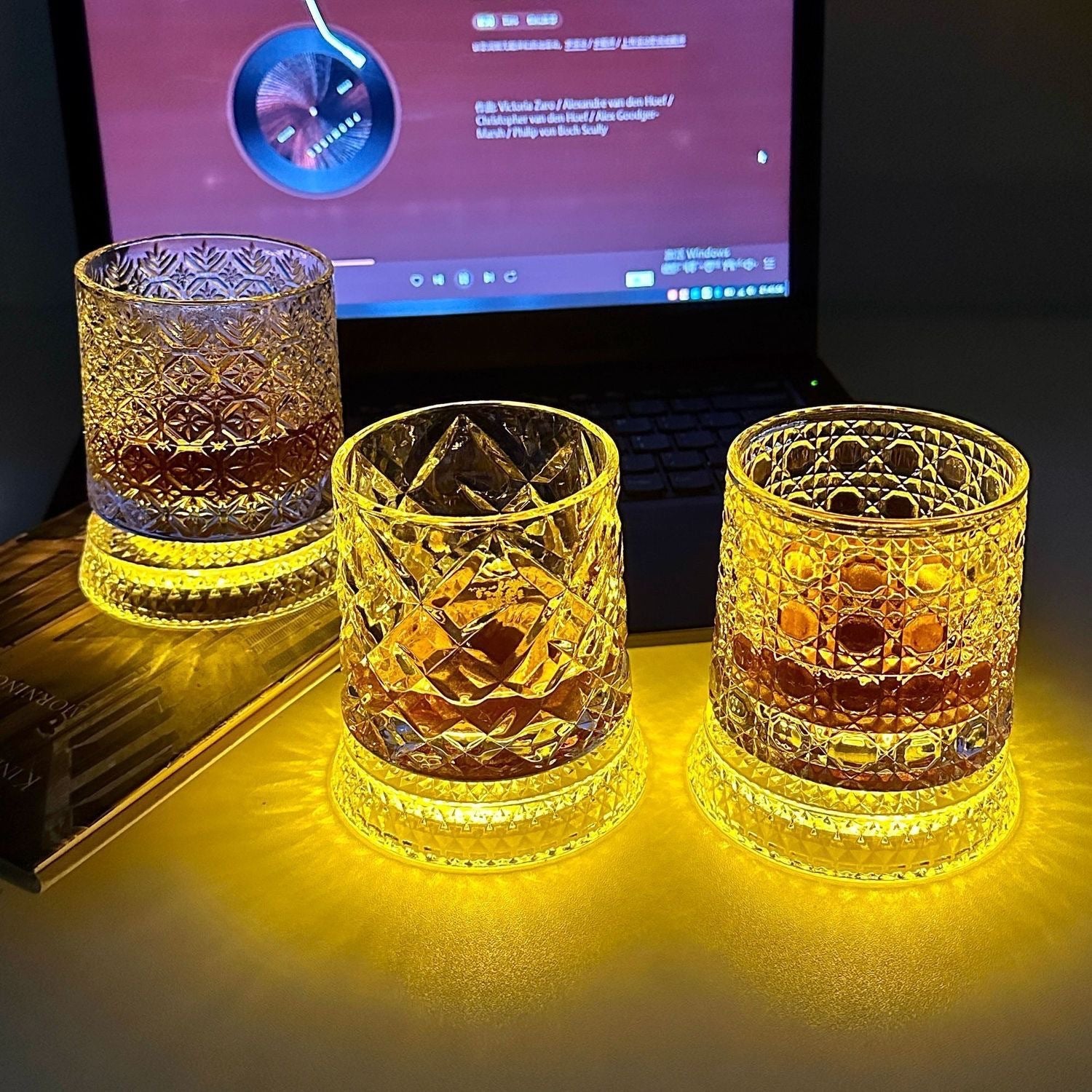 Rotating Luminous Whiskey Glass with Coaster