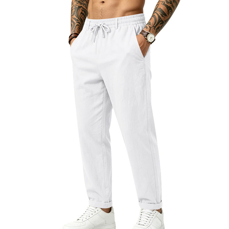 Mens Casual Linen Drawstring Trousers