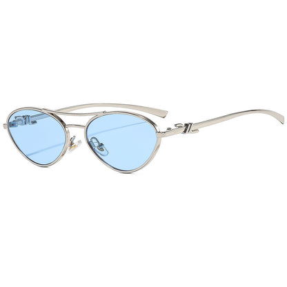 Metal double-bridge triangular sunglasses