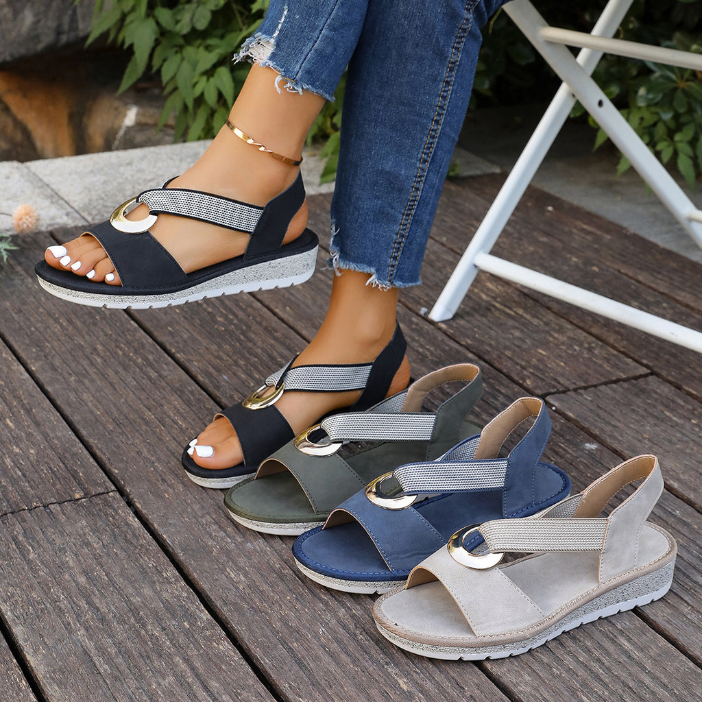 Women's Fish Mouth Sandals with Metal Buckle and Hemp Rope