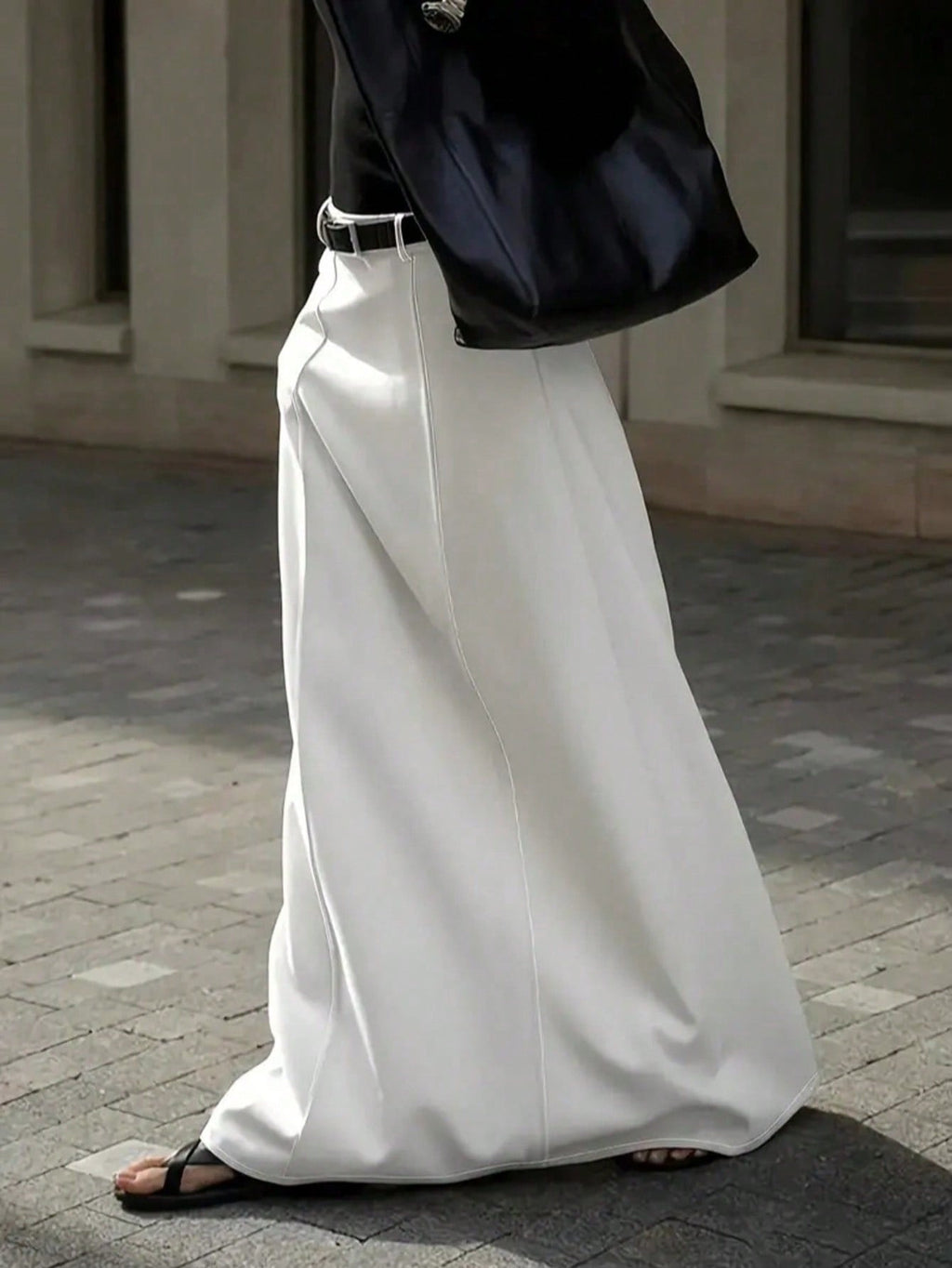 Womens Solid Color Long Skirt with Pockets