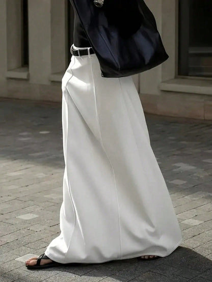Womens Solid Color Long Skirt with Pockets