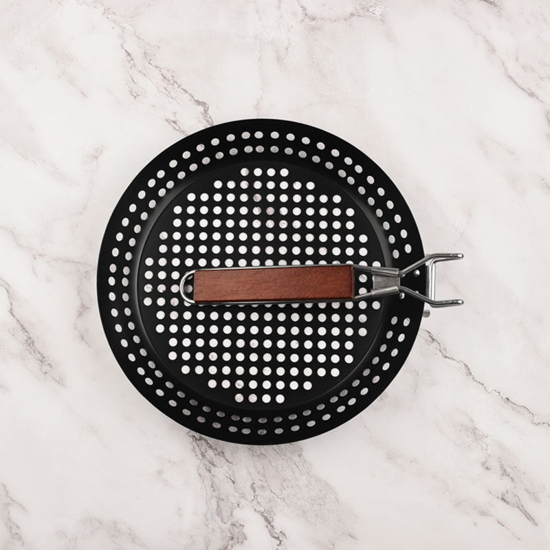 Foldable Non-Stick Barbecue Plate with Wooden Handle