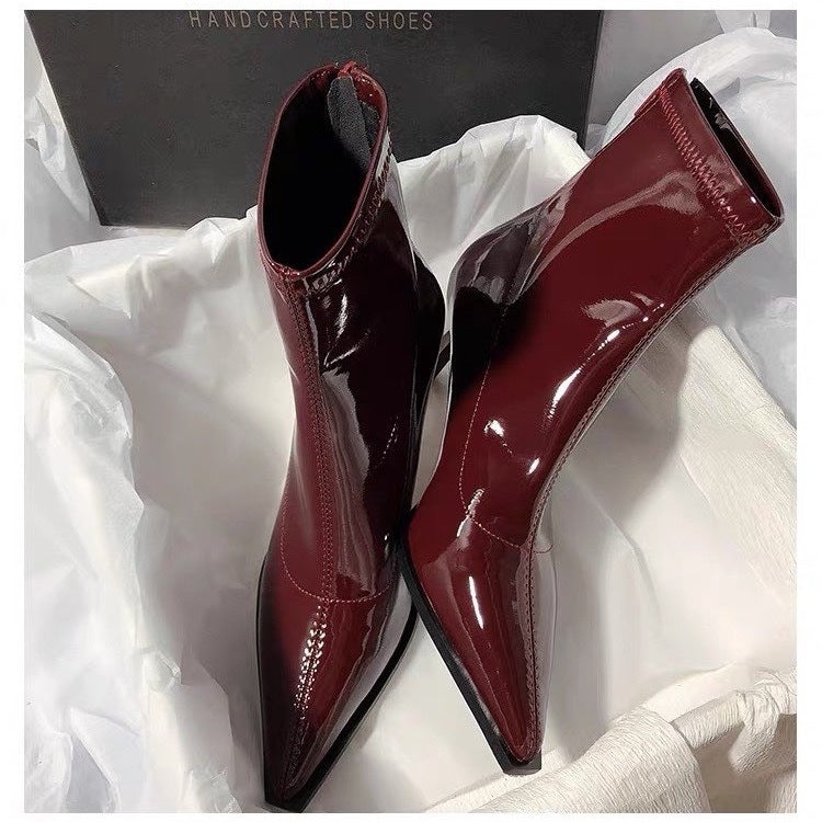 Patent Leather Pointed Toe Stiletto Heel Ankle Boots