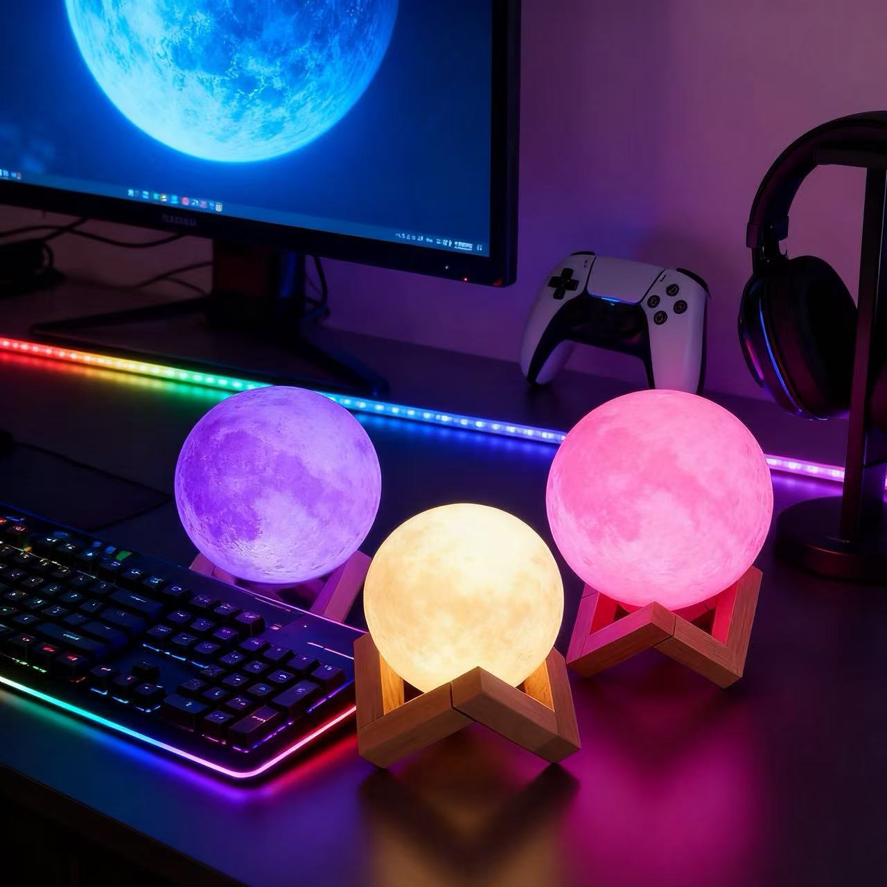 Creative Moon Starry Sky Night Light Touch Control Rechargeable