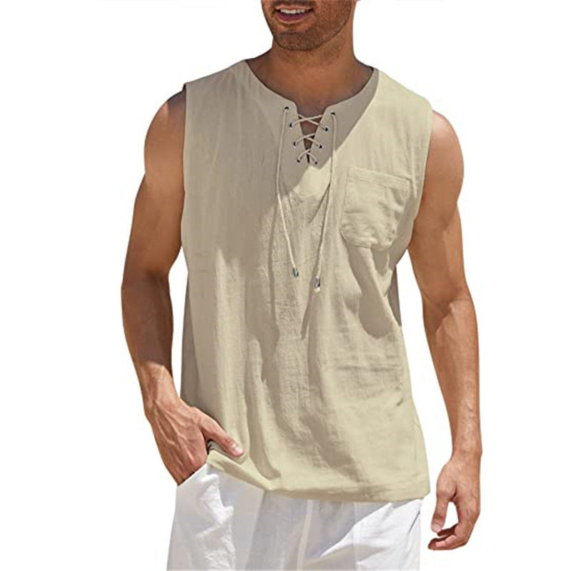 Mens Sleeveless Cotton Casual Shirt