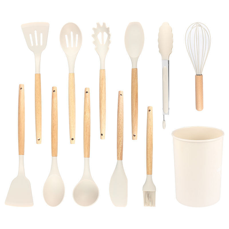 Wooden-handle silicone kitchen utensils