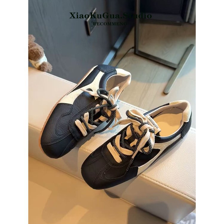 Women Cowhide Square Toe Lace-Up Casual Shoes
