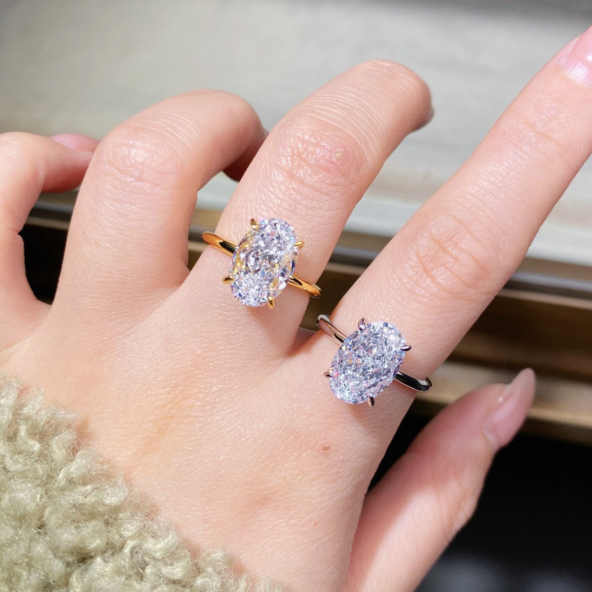 S925 Sterling Silver Diamond Ring with Gold Plating