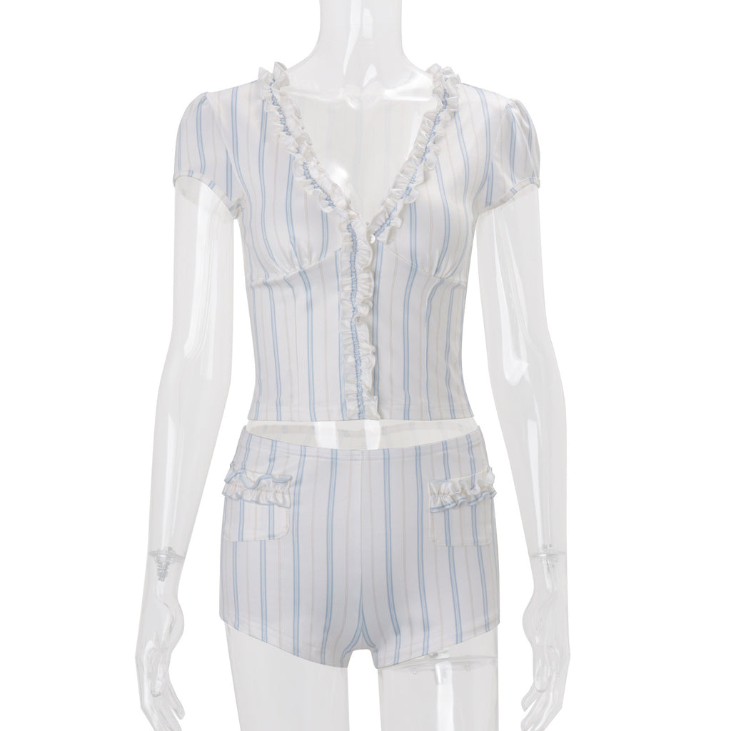 Womens Striped Cardigan and Shorts
