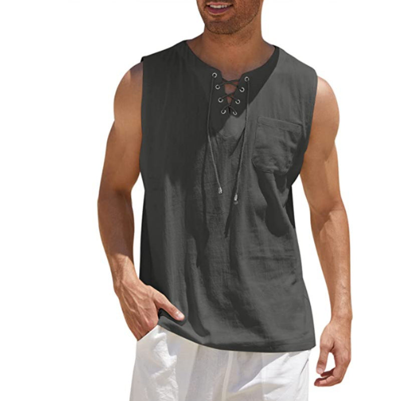 Mens Sleeveless Cotton Casual Shirt