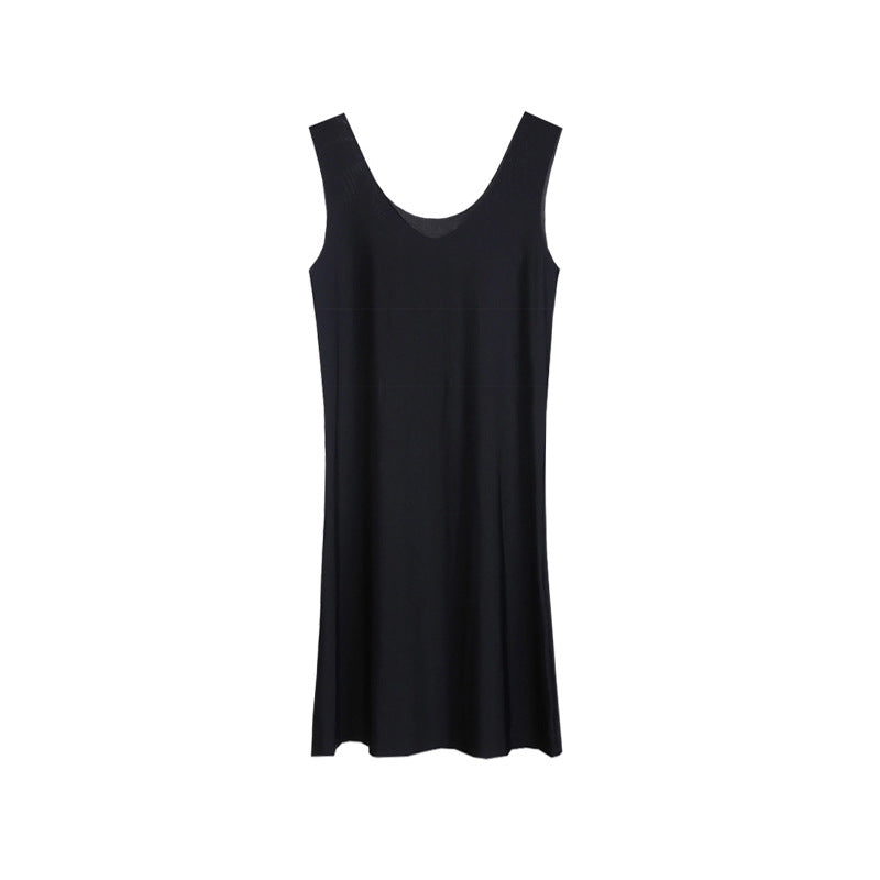 Women Ice Silk Seamless Vest Dress Ultra-thin Loose Slip Nightgown