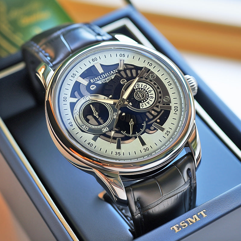 Mens Quartz Watch with Leather Strap